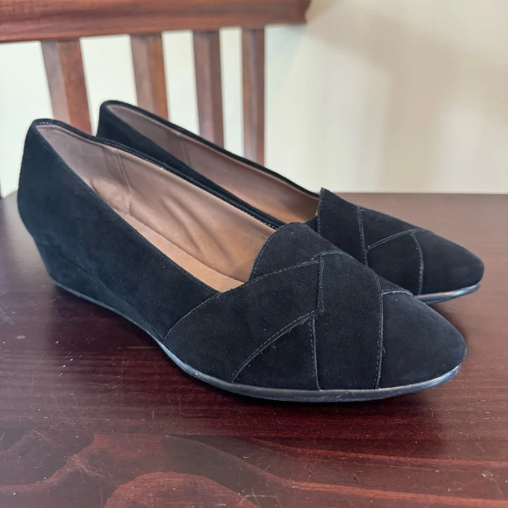 Easy spirit, black suede feel braid, weave wedge slip on shoes size 9, excellent - Picture 2 of 12
